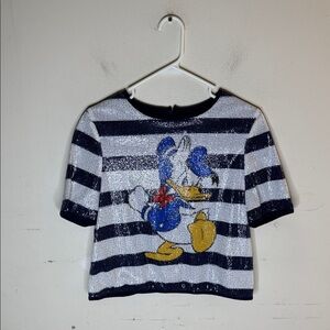 Eleven Paris Navy and White Striped Sequin Disney Donald Duck Top XS